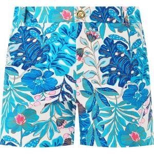 Lilly Pulitzer Gretchen High Rise Shorts 10-12 Breezy Aqua Best Fronds Forever